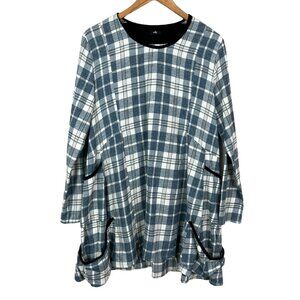 Tulip Tunic Top Women Small Blue Plaid Flannel 100% Cotton Lagenlook Lightweight